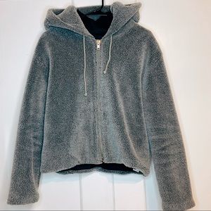 REFORMATION Fuzzy Gray Teddy Hoodie Jacket